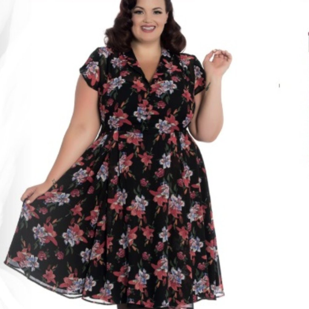 2XL New Unworn Hell Bunny Rayna Floral Gothic 40s Style Plus Dress XXL